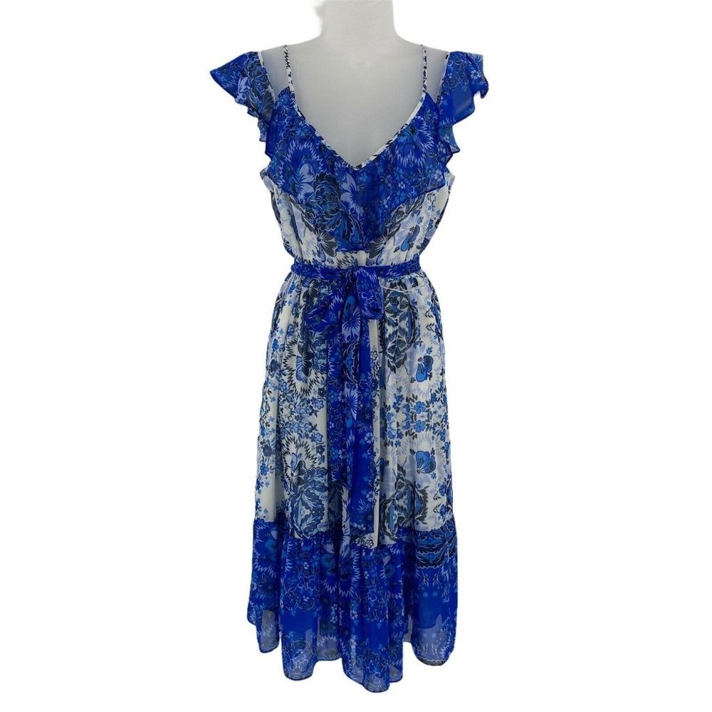 Eliza J 2 Cold Shoulder Dress Chiffon Midi Blue